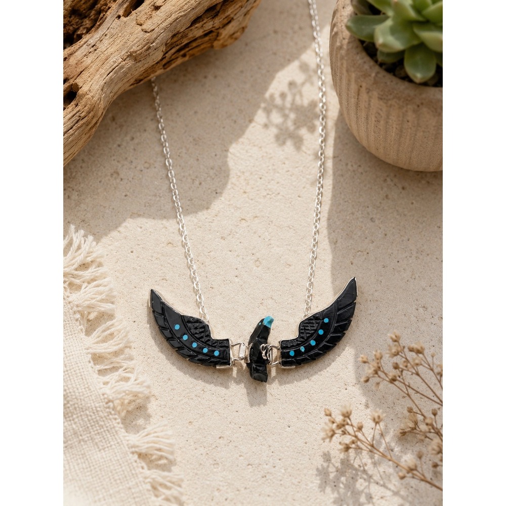 Women's‎ Hand Carved Eagle Necklace, Navajo Southwest Jewelry, Chain Necklace **